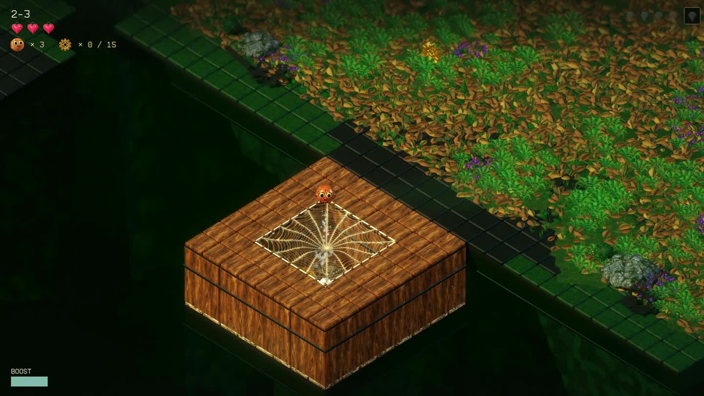Gloomtroopers player character on a raised wooden platform with a web